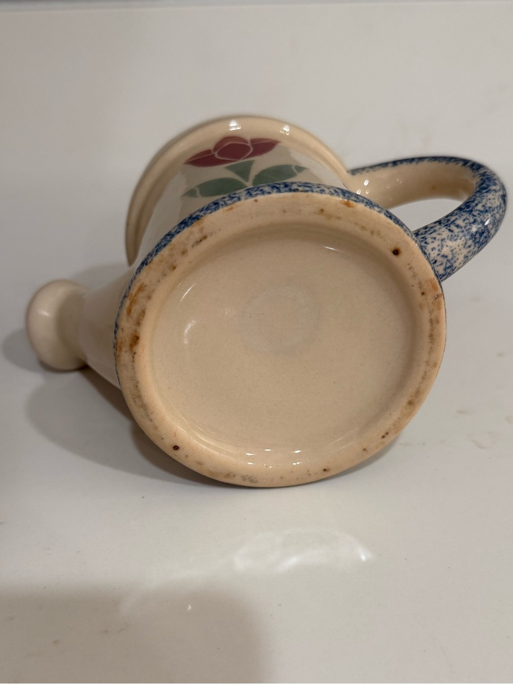 Cream Ceramic Tulip Soap Dispenser with Blue Speckle Accent - Picture 5 of 5